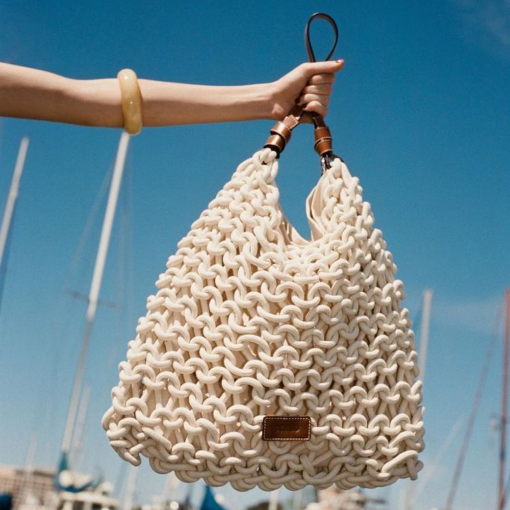 STAUD Corda Cream and Brown Leather-trimmed Rope Bag - Picture 11 of 11